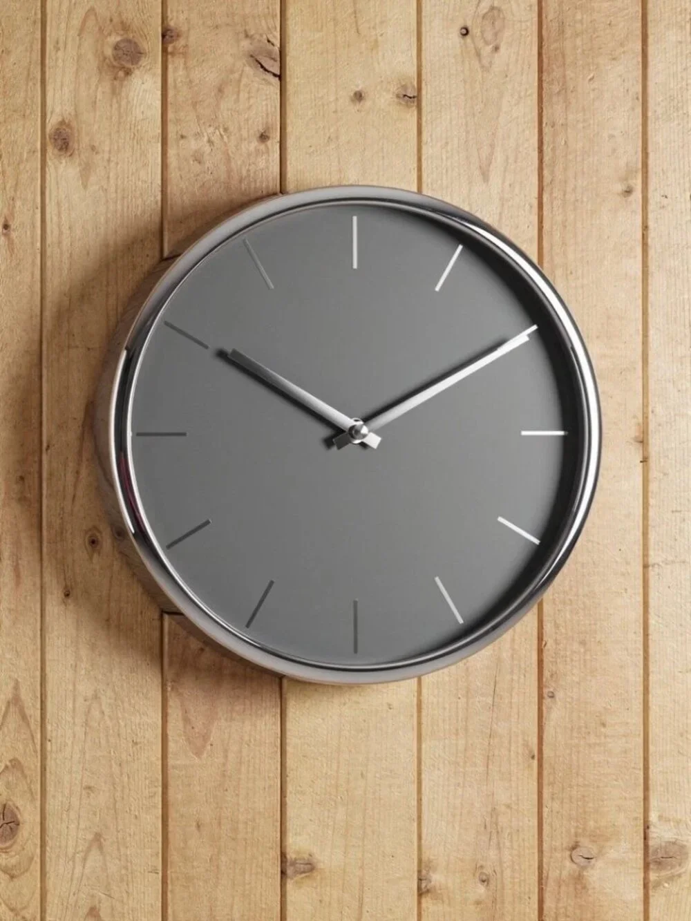 MCS Industries 12" Round Wall Clock Gray Chrome Modern Minimalist Quartz